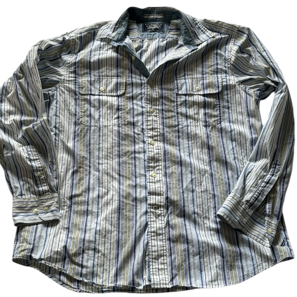 Nautica Casual Men’s Striped Long Sleeve Button Down Shirt